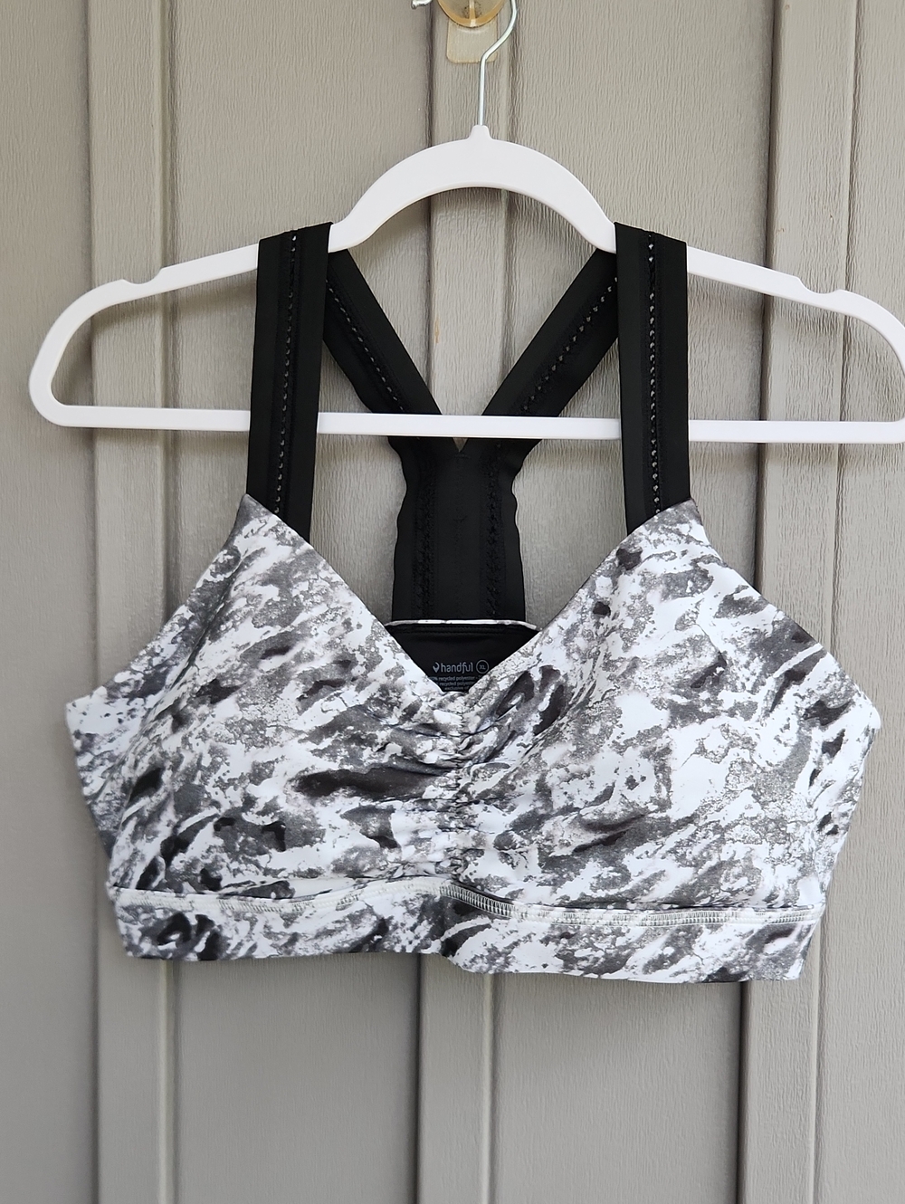 Black & White & Green Marble Sports Bra with Strappy Back XL